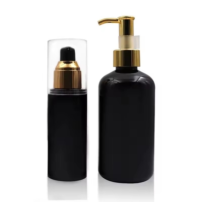 Kunststoff-Kosmetikflaschen Lotion Pump Flasche mit Golddeckel Runde Schulterflasche